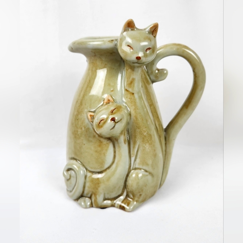 VINTAGE MCM TWINING SIAMESE CATS POTTERY PITCHER GLAZED CREAMER